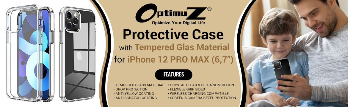 OptimuZ Case Transparan Tempered Glass iPhone 12 PRO MAX (6,7”)